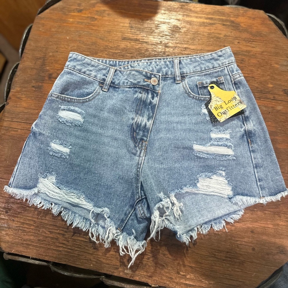 Distressed Denim Crossover Shorts Multiple Sizes
